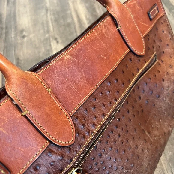 Dooney & Bourke Ariel Ostrich Leather Tote with Tassels in Cognac Magnetic Top - Picture 10 of 16